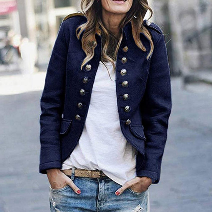 Women's Military Stand-Collar Button-Front Blazer Jacket