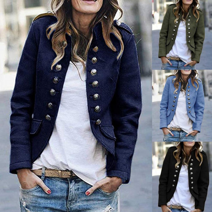 Women's Military-Style Double-Breasted Open-Front Blazer