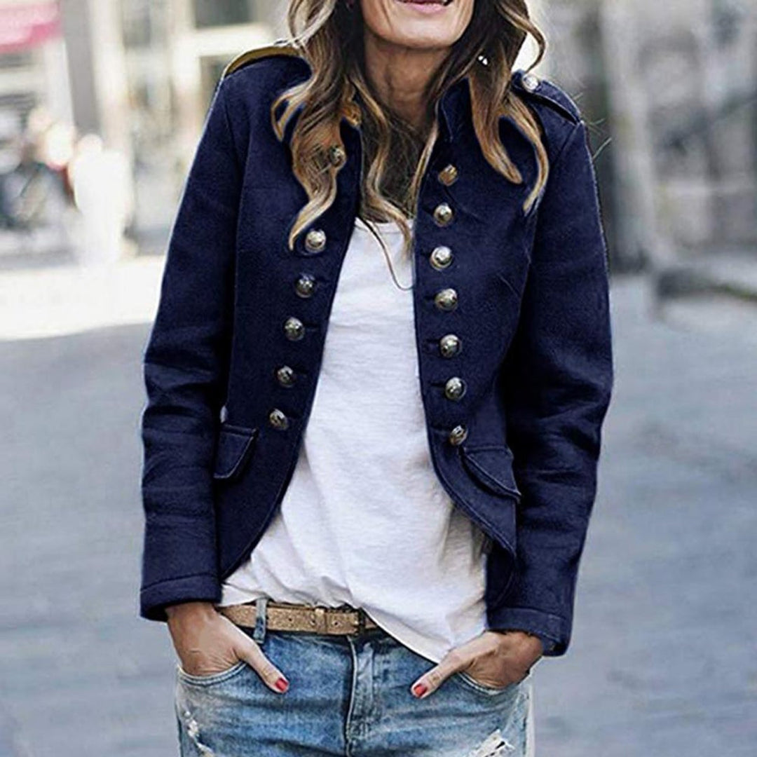 Women's Military-Style Double-Breasted Open-Front Blazer
