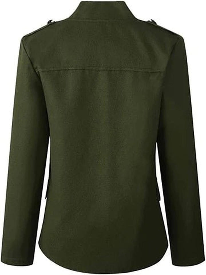 Women's Military-Style Double-Breasted Stand-Collar Blazer Jacket