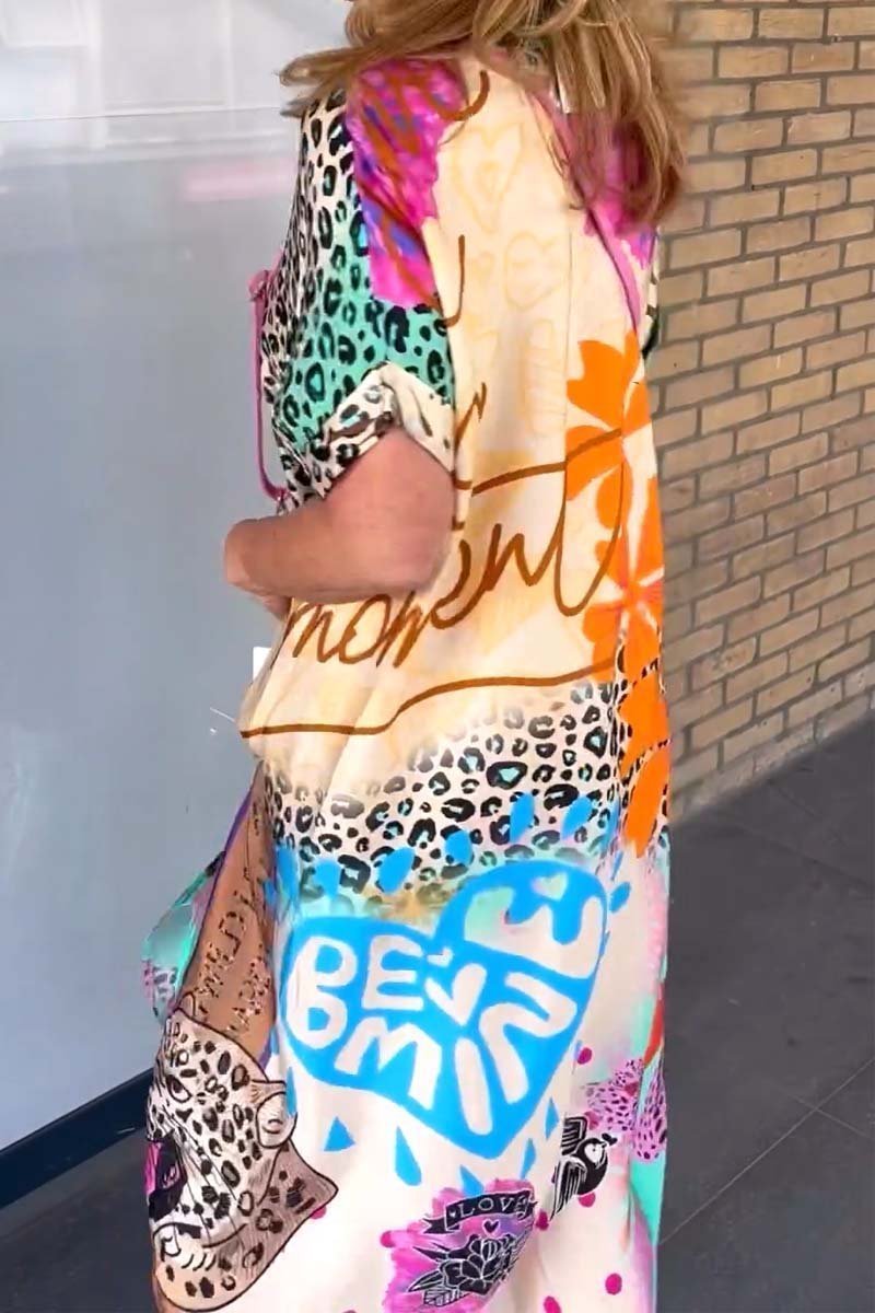 Women's Mixed Animal Print Loose-Fit Fall Midi Dress
