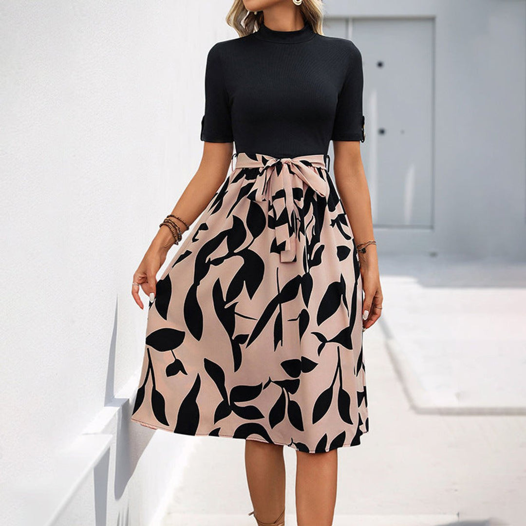 Women's Mock Neck Belted Floral-Print Fall Midi Dress