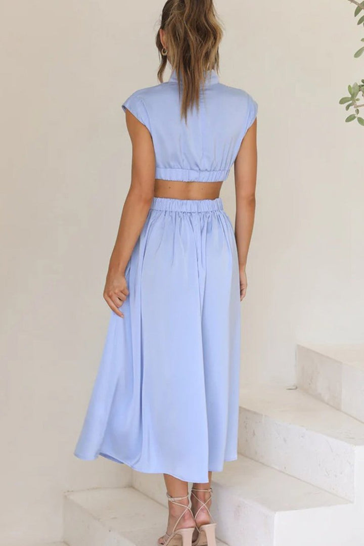 Women's Mock Neck Cutout Fall Midi Dress Flowy A-Line
