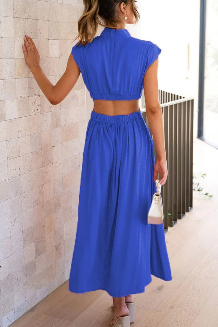 Women's Mock Neck Cutout Fall Midi Dress Flowy A-Line