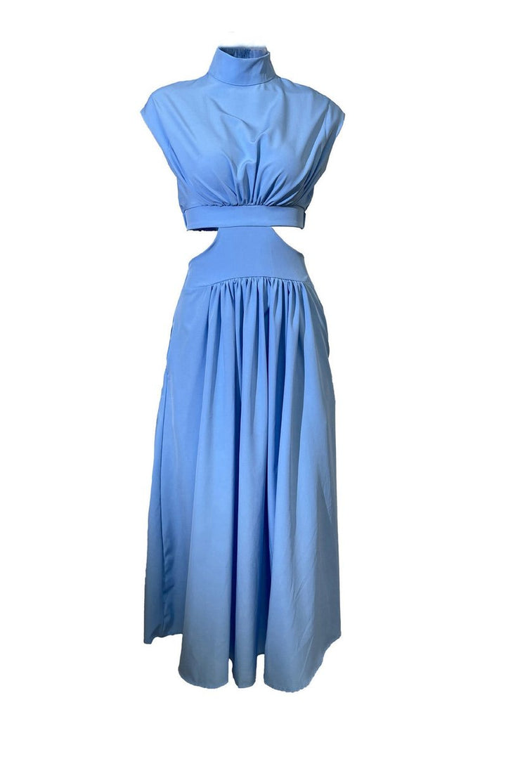 Women's Mock Neck Cutout Fall Midi Dress Flowy A-Line