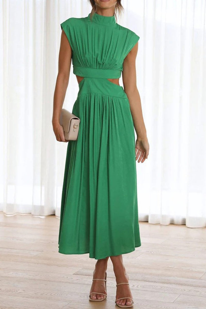 Women's Mock Neck Cutout Fall Midi Dress Flowy A-Line