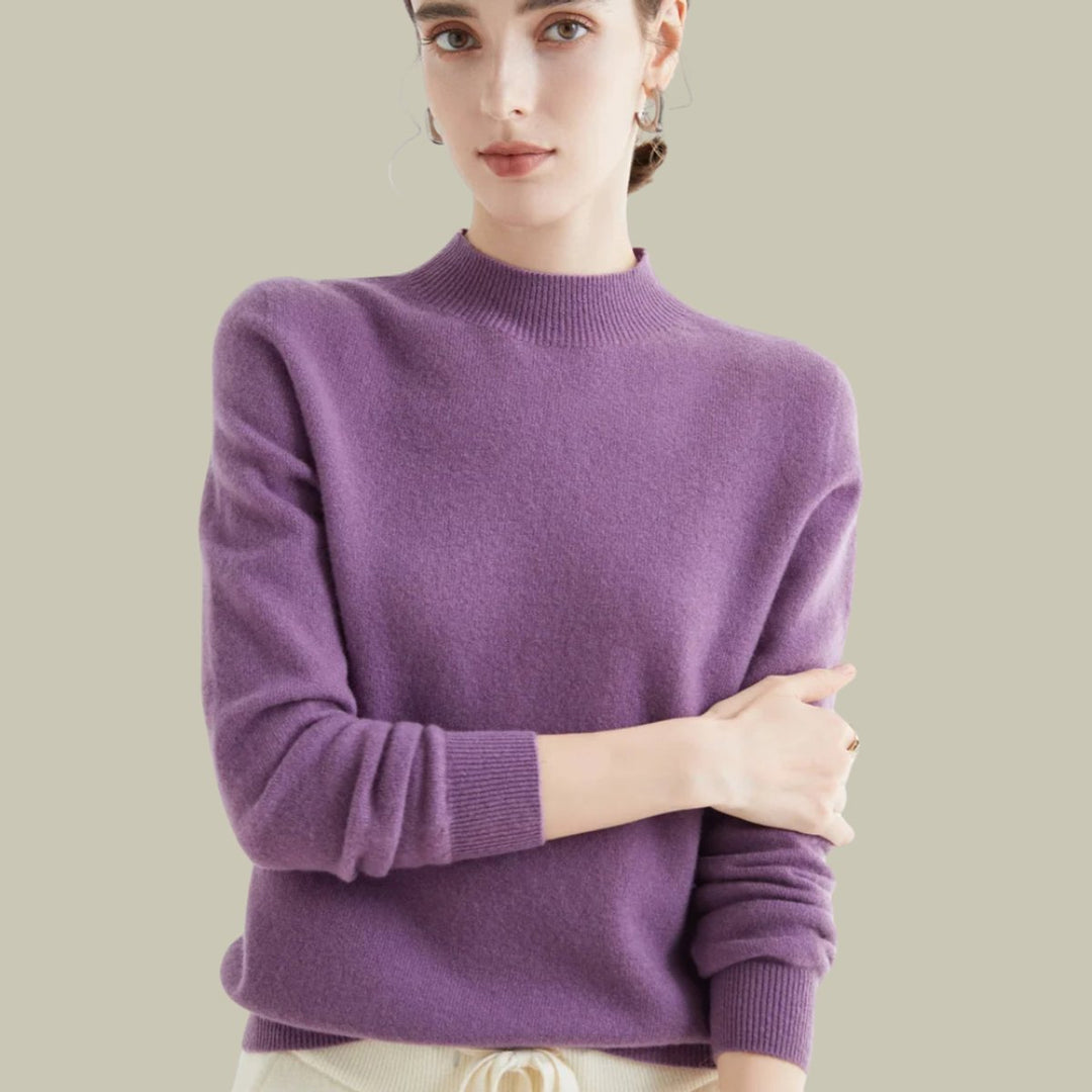 Women's Mock-Neck Merino Wool Relaxed-Fit Pullover Sweater