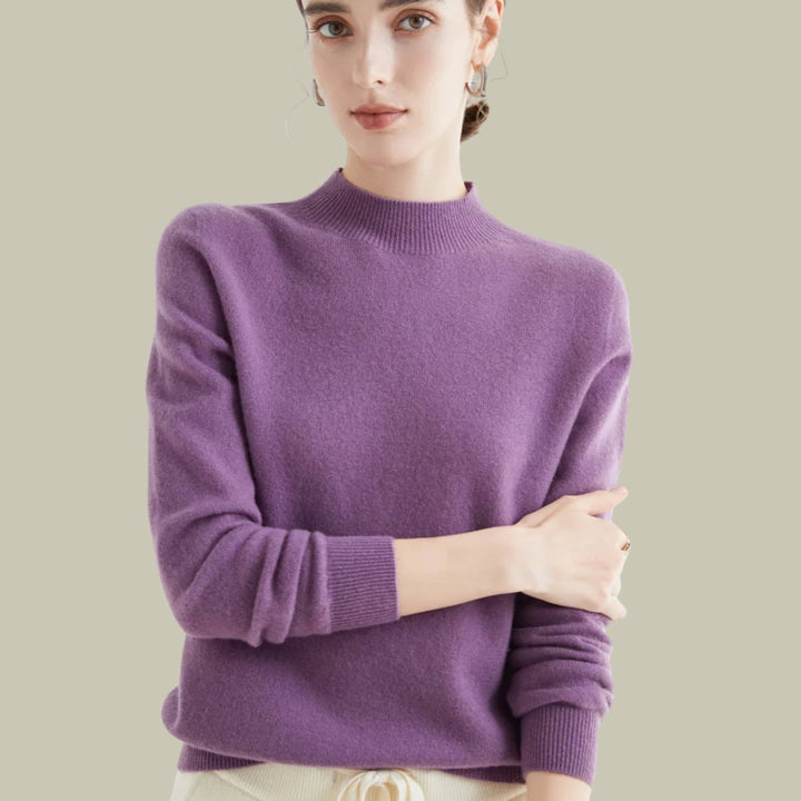 Women's Mock-Neck Merino Wool Relaxed-Fit Pullover Sweater