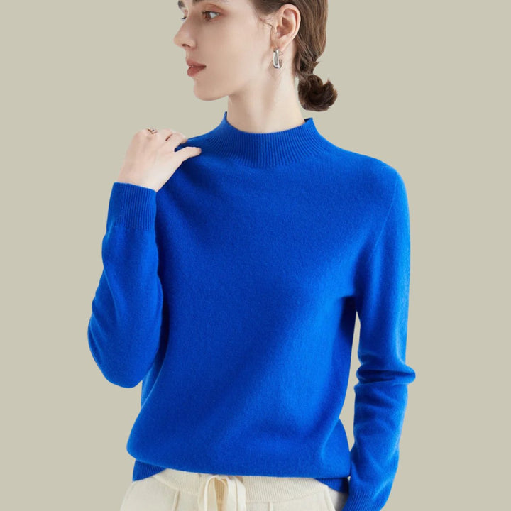 Women's Mock-Neck Merino Wool Relaxed-Fit Pullover Sweater