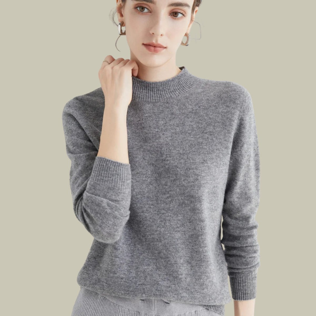 Women's Mock-Neck Merino Wool Relaxed-Fit Pullover Sweater