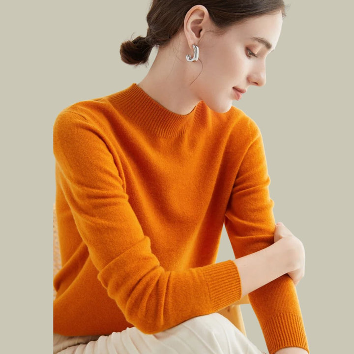 Women's Mock-Neck Merino Wool Relaxed-Fit Pullover Sweater