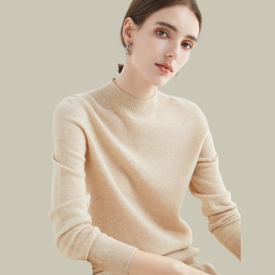 Women's Mock-Neck Merino Wool Relaxed-Fit Pullover Sweater