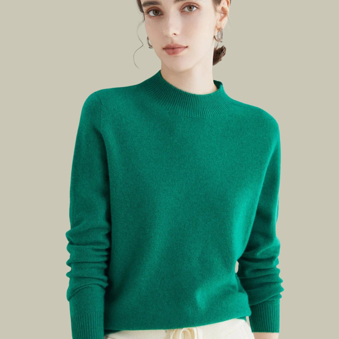 Women's Mock-Neck Merino Wool Relaxed-Fit Pullover Sweater