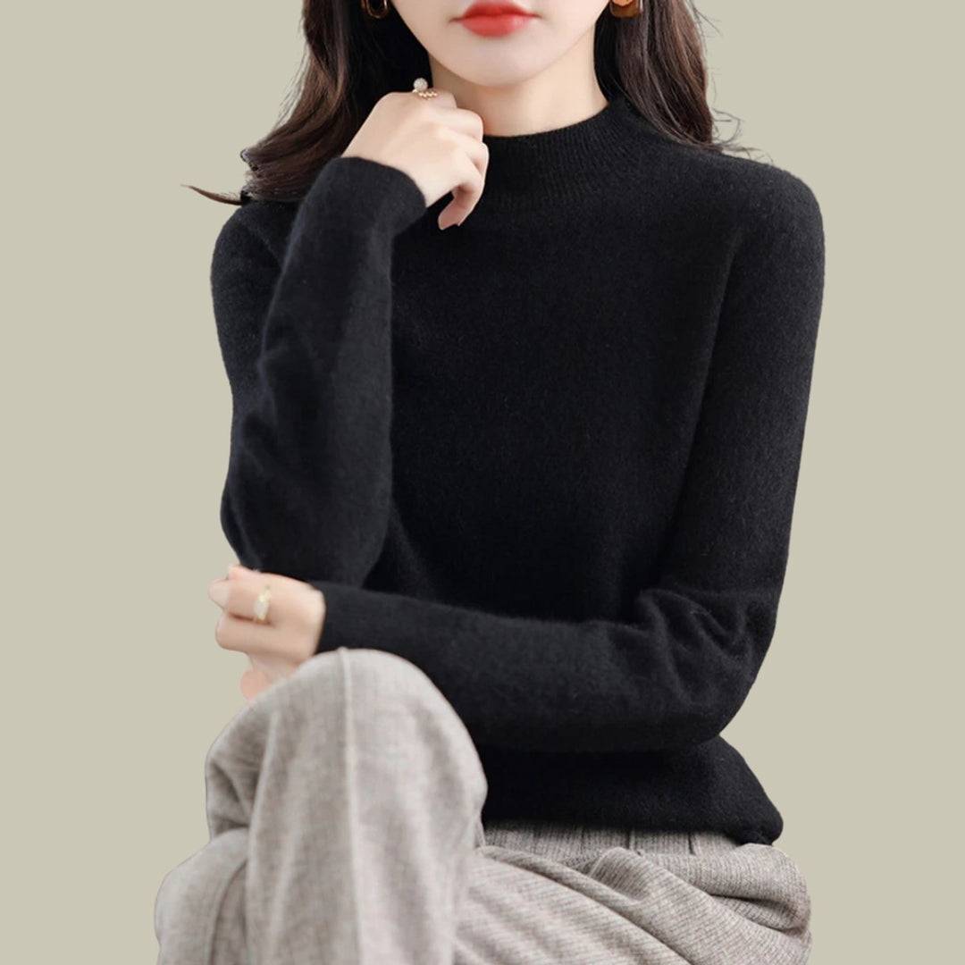 Women's Mock-Neck Merino Wool Relaxed-Fit Pullover Sweater