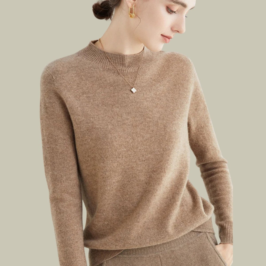 Women's Mock-Neck Merino Wool Relaxed-Fit Pullover Sweater