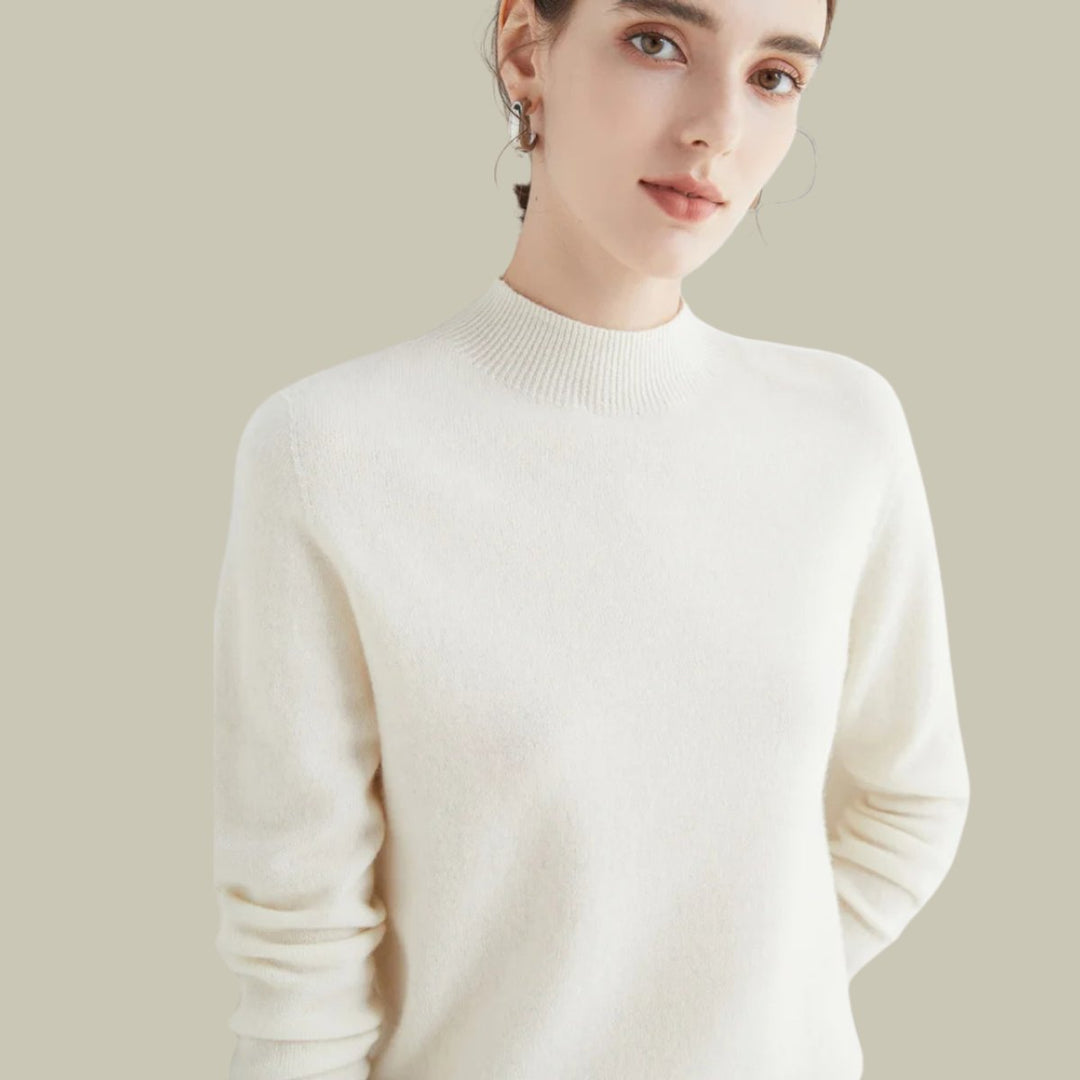 Women's Mock-Neck Merino Wool Relaxed-Fit Pullover Sweater