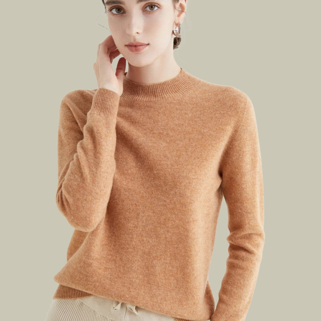 Women's Mock-Neck Merino Wool Relaxed-Fit Pullover Sweater