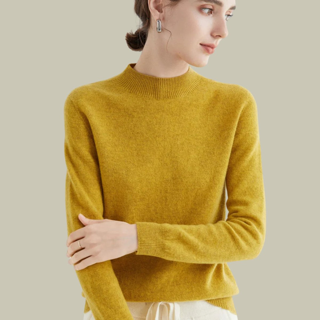 Women's Mock-Neck Merino Wool Relaxed-Fit Pullover Sweater