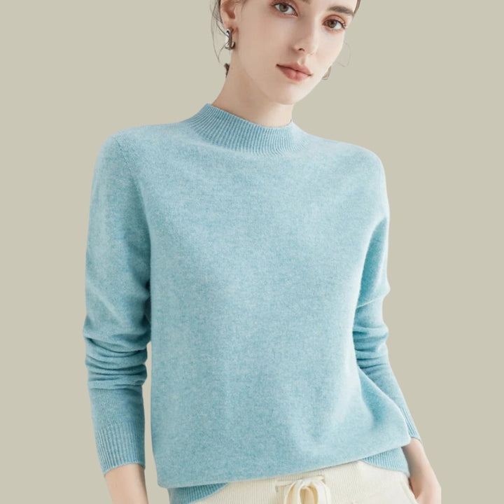Women's Mock-Neck Merino Wool Relaxed-Fit Pullover Sweater