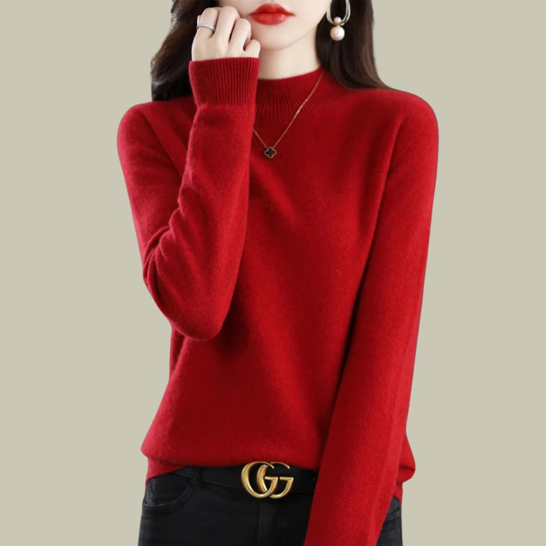 Women's Mock-Neck Merino Wool Relaxed-Fit Pullover Sweater