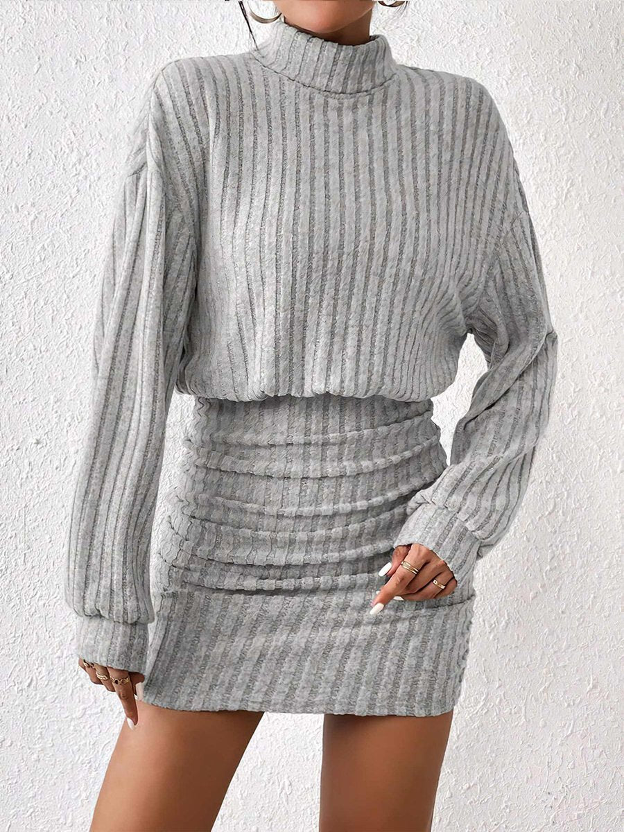 Women's Mock Neck Ribbed Knit Mini Fall Wedding Guest Dress