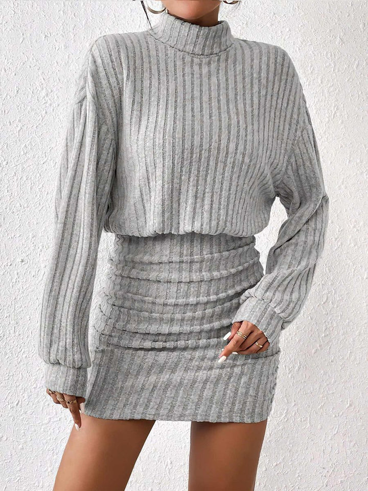 Women's Mock Neck Ribbed Knit Mini Fall Wedding Guest Dress
