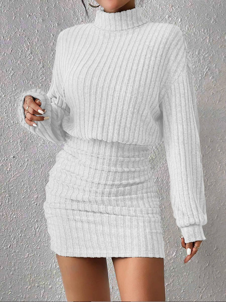 Women's Mock Neck Ribbed Knit Mini Fall Wedding Guest Dress