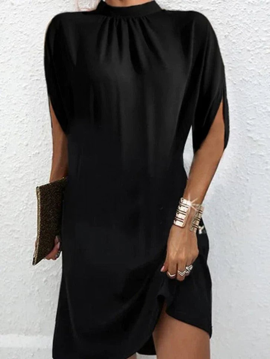 Women's Mock Neck Split-Sleeve Fall Midi Dress