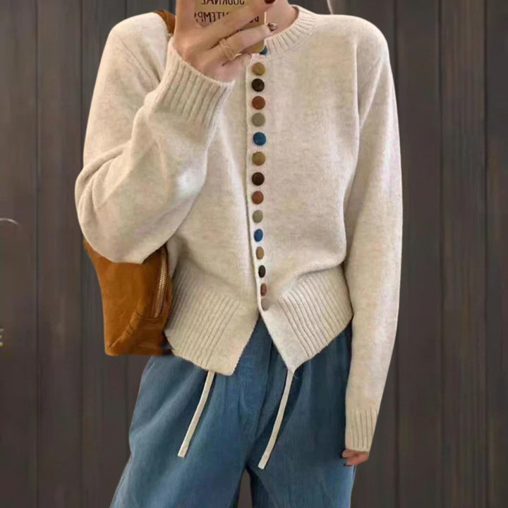 Women's Multicolor-Button Crewneck Knit Cardigan