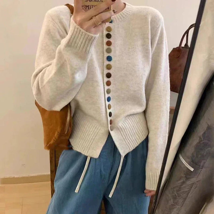 Women's Multicolor-Button Crewneck Knit Cardigan