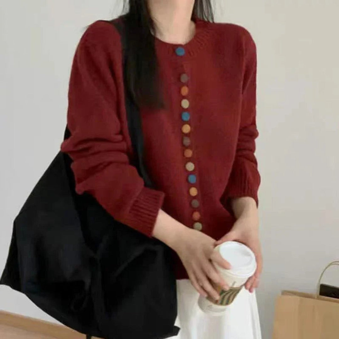 Women's Multicolor-Button Crewneck Knit Cardigan