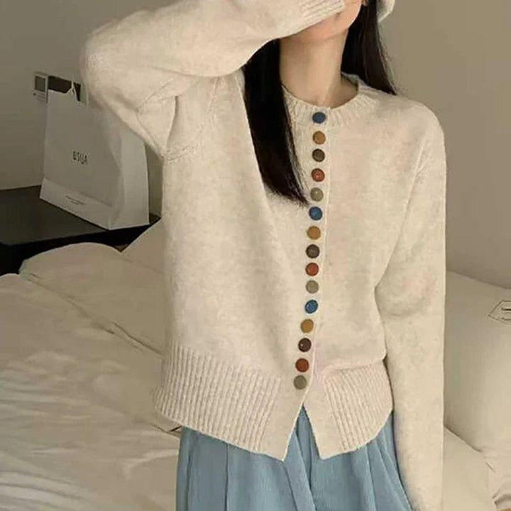 Women's Multicolor-Button Crewneck Knit Cardigan