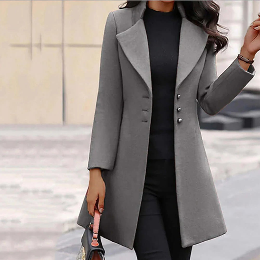Women's Notch-Lapel Button-Front Longline Trench Coat