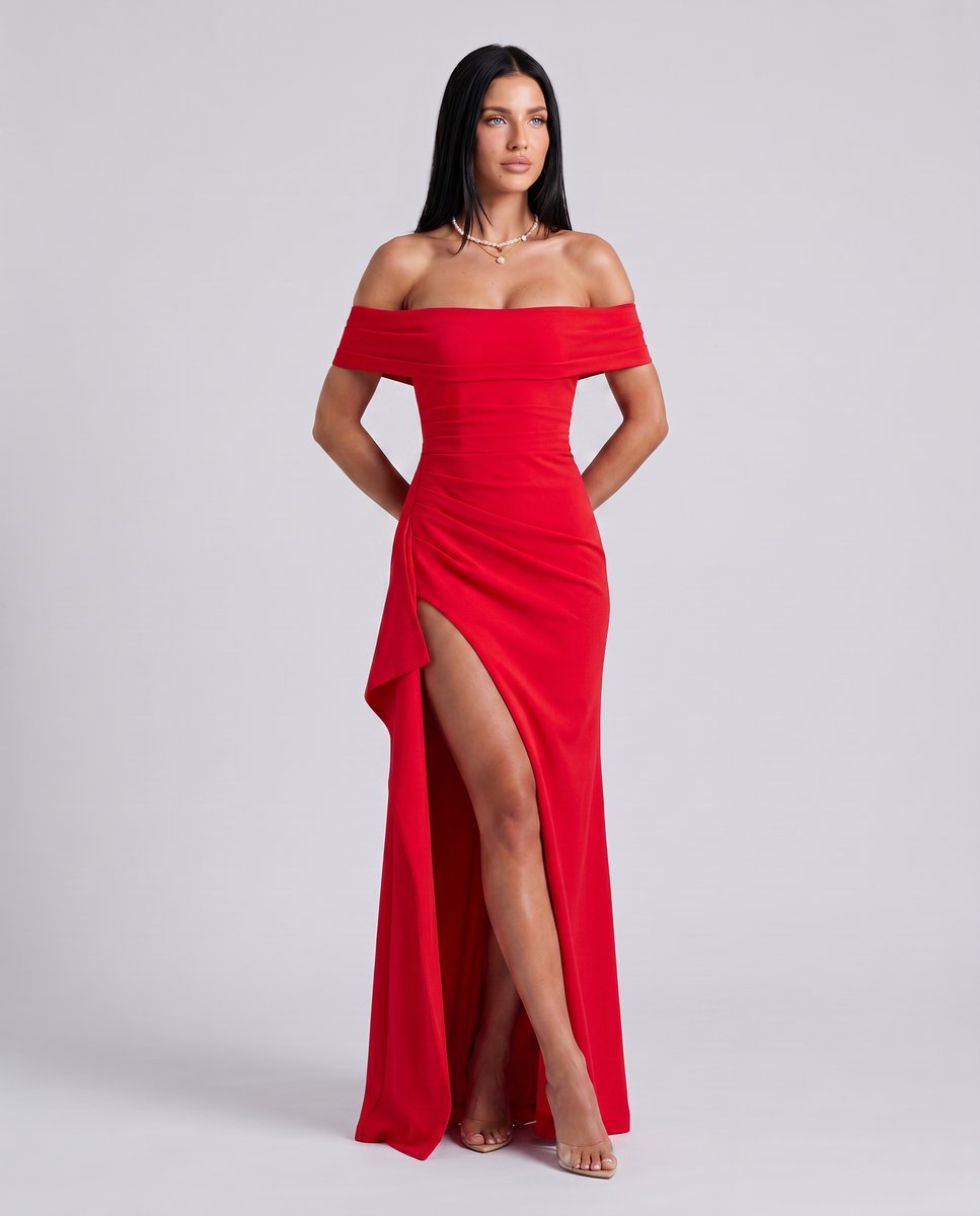 Women's Off-Shoulder Bodycon Fall Wedding Guest Dress Maxi