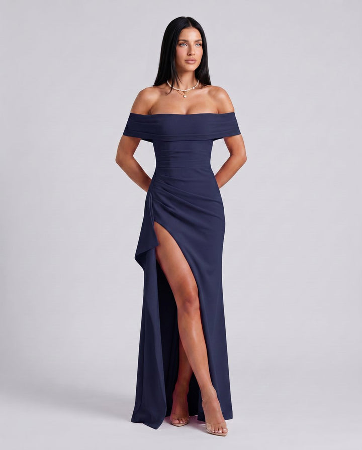 Women's Off-Shoulder Bodycon Fall Wedding Guest Dress Maxi