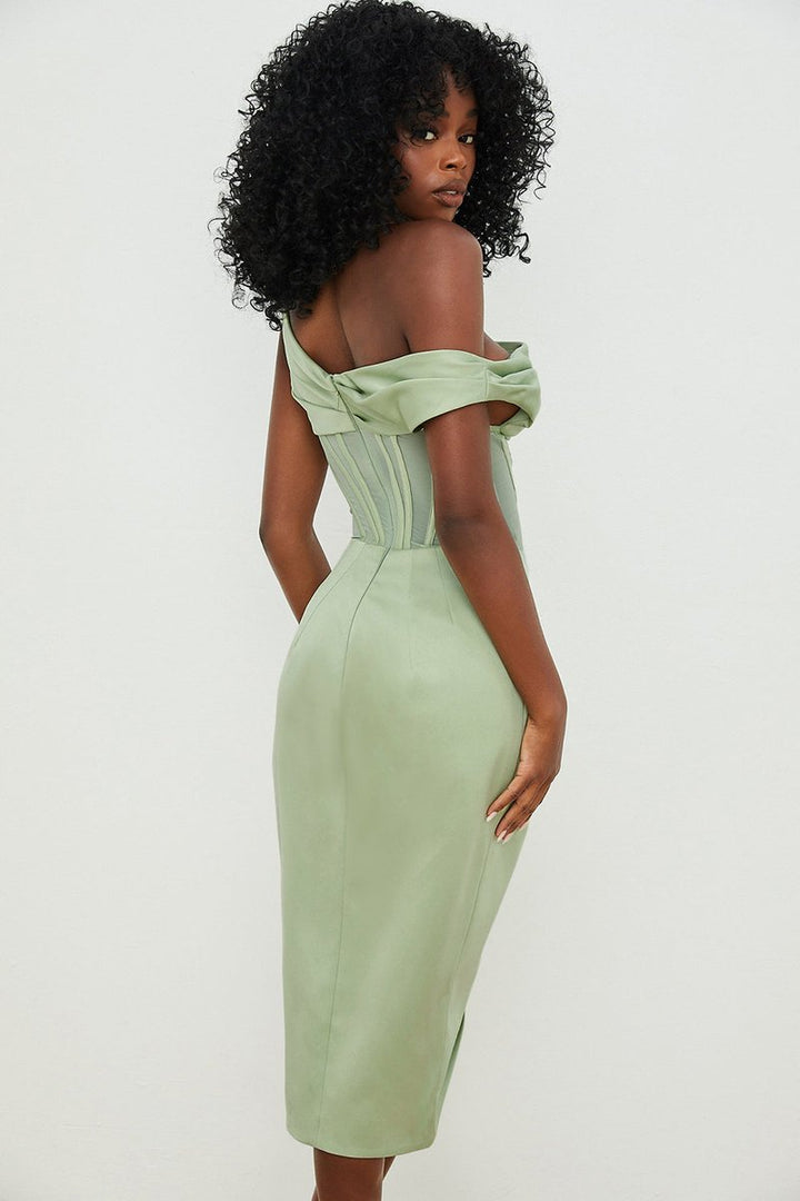 Women's Off-Shoulder Corset Bodycon Fall Midi Dress
