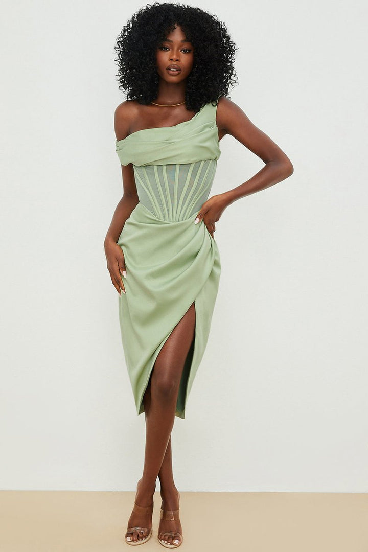 Women's Off-Shoulder Corset Bodycon Fall Midi Dress
