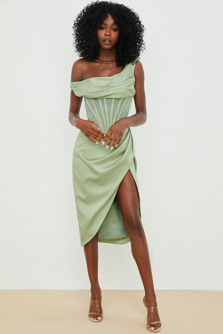 Women's Off-Shoulder Corset Bodycon Fall Midi Dress