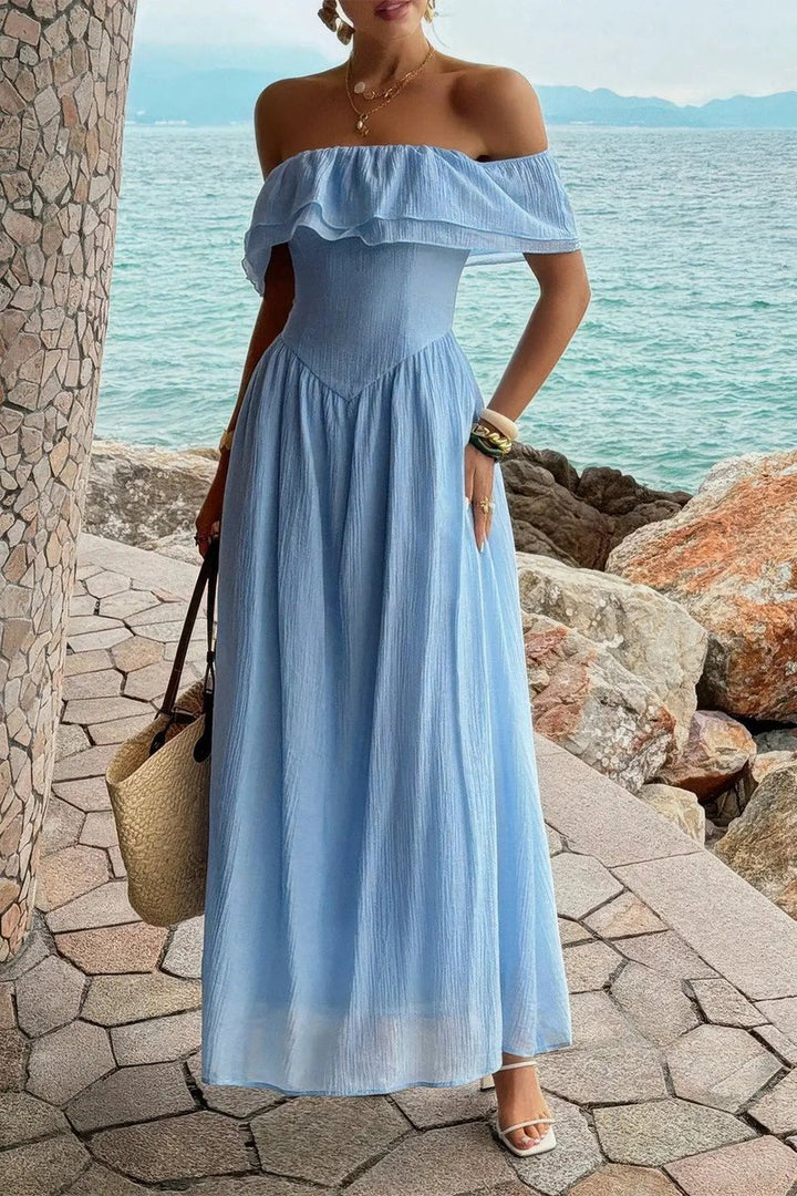 Women's Off-Shoulder Corset Maxi Fall Wedding Guest Dress Ruffled