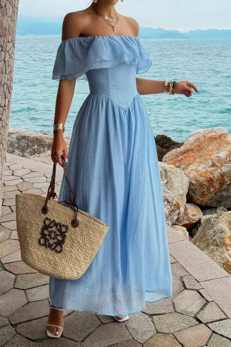 Women's Off-Shoulder Corset Maxi Fall Wedding Guest Dress Ruffled