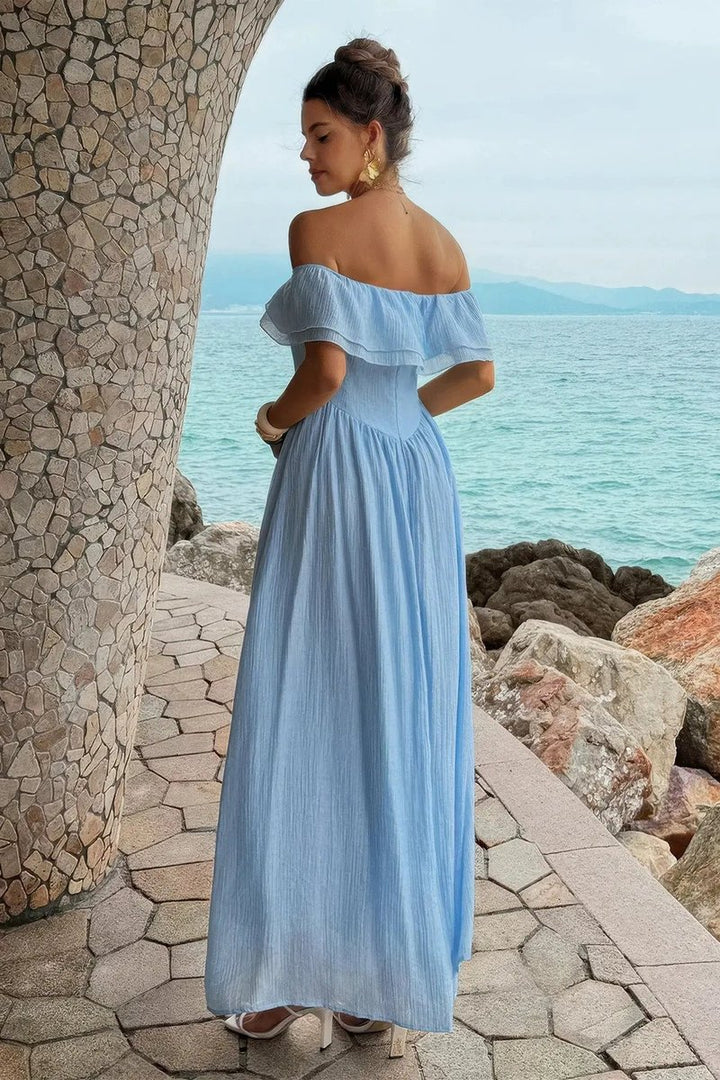 Women's Off-Shoulder Corset Maxi Fall Wedding Guest Dress Ruffled