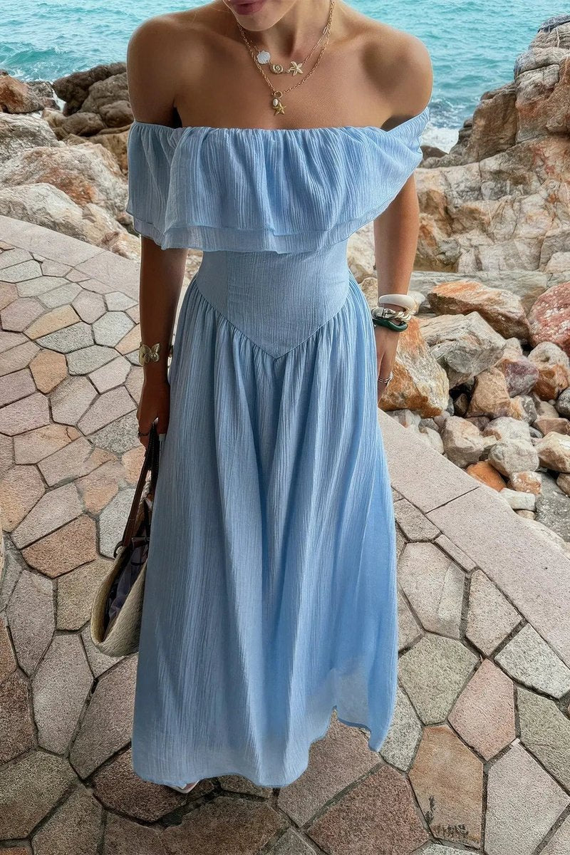 Women's Off-Shoulder Corset Maxi Fall Wedding Guest Dress Ruffled