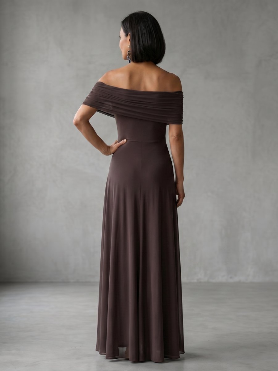 Women's Off-Shoulder Draped Midi Formal Dress Flowy A-Line