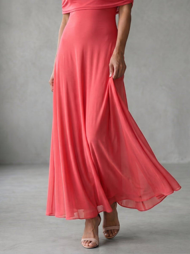 Women's Off-Shoulder Draped Midi Formal Dress Flowy A-Line