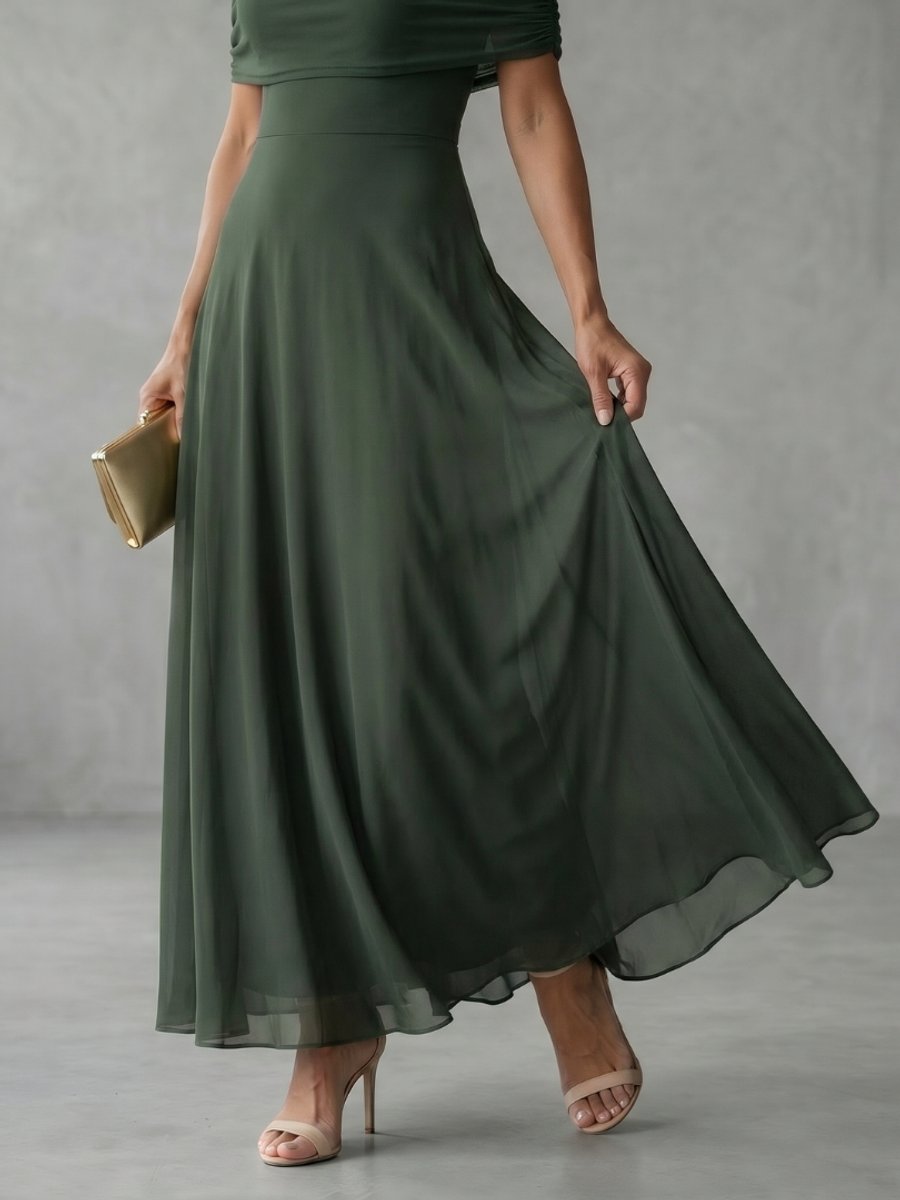Women's Off-Shoulder Draped Midi Formal Dress Flowy A-Line