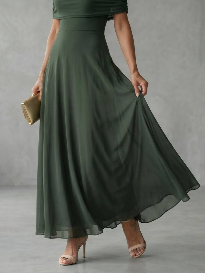 Women's Off-Shoulder Draped Midi Formal Dress Flowy A-Line