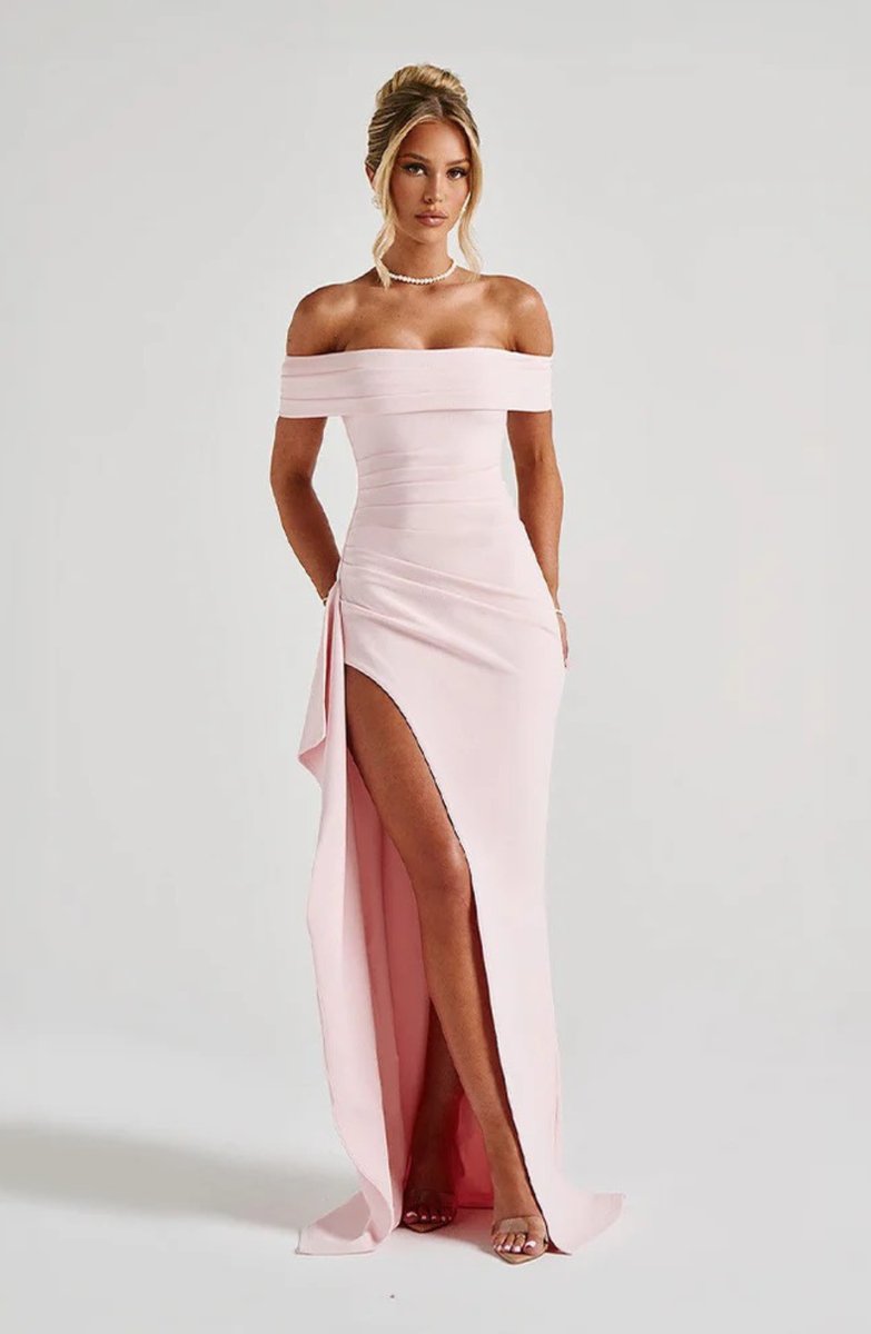 Women's Off-Shoulder Fitted Fall Wedding Guest Dress Slit Maxi Gown
