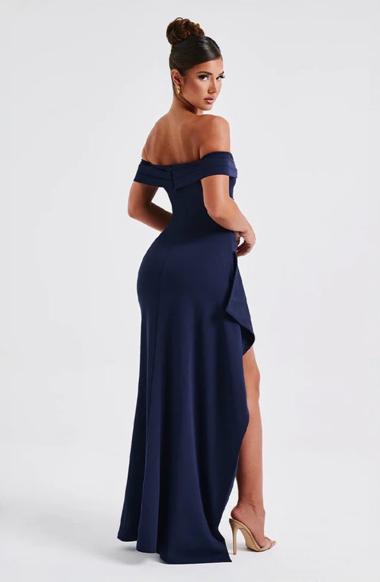 Women's Off-Shoulder Fitted Fall Wedding Guest Dress Slit Maxi Gown