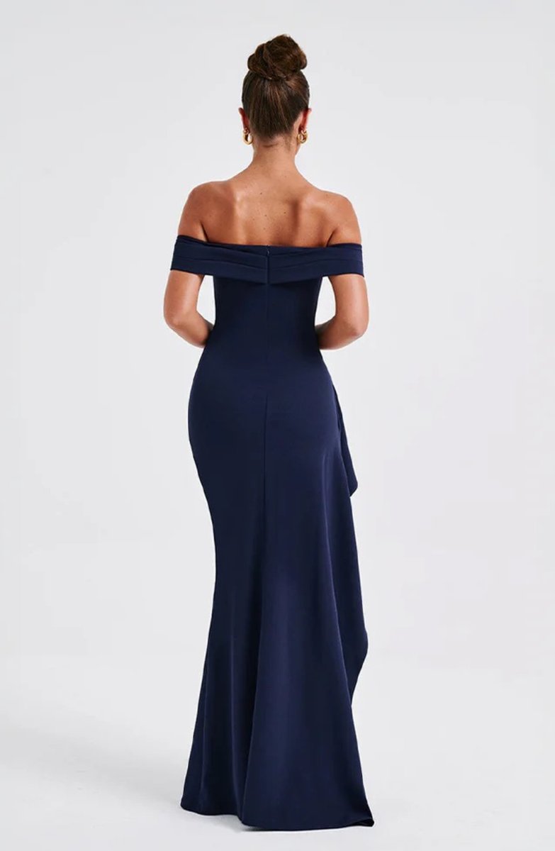 Women's Off-Shoulder Fitted Fall Wedding Guest Dress Slit Maxi Gown