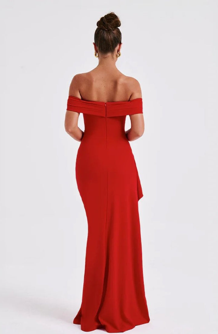 Women's Off-Shoulder Fitted Fall Wedding Guest Dress Slit Maxi Gown